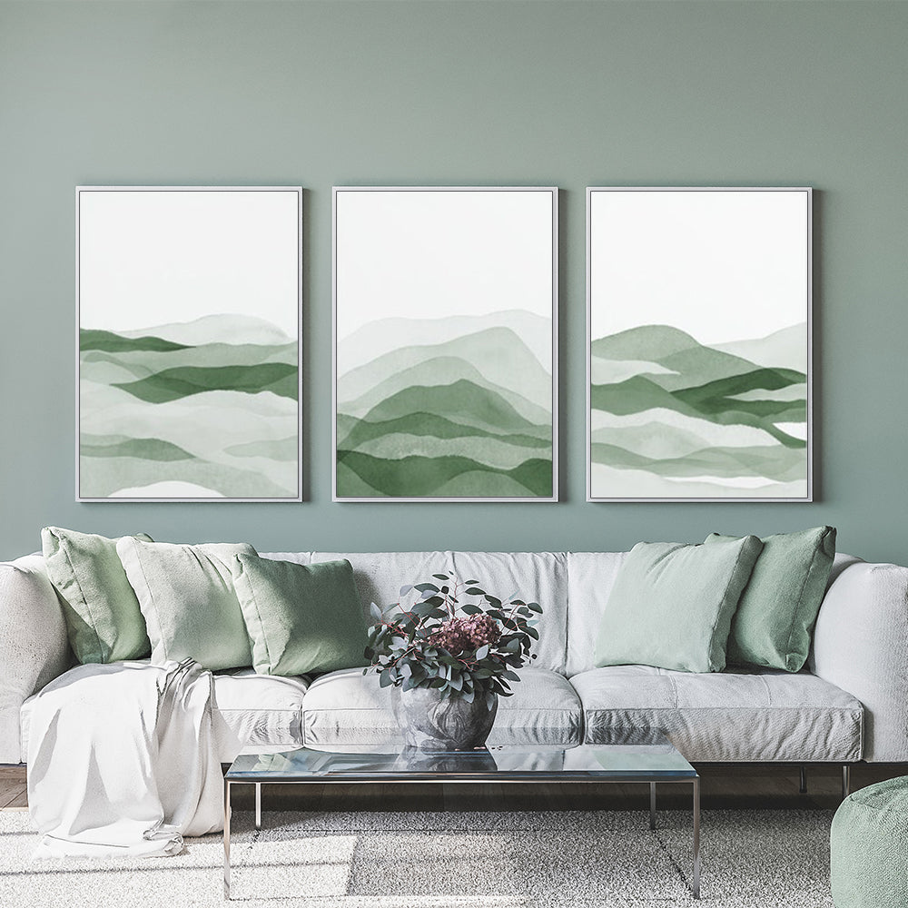 40cmx60cm Sage Green 3 Sets White Frame Canvas Wall Art