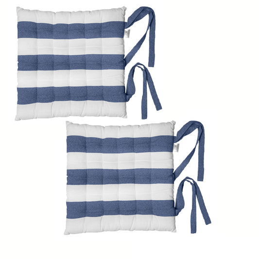 Rans Set of 2 Alfresco Cotton Chair Pads 40x40 cm - Striped Cobalt Blue